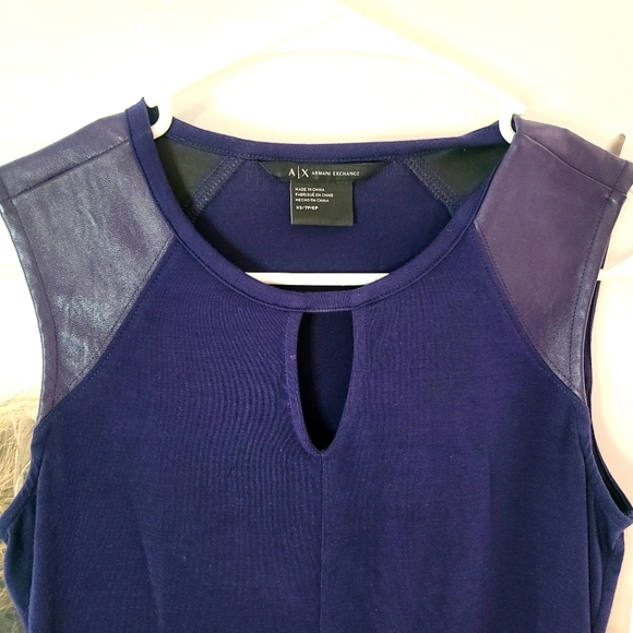 Armani Exchange Mix Media Keyhole Sleeveless Indigo Top - Small - Picture 2 of 5